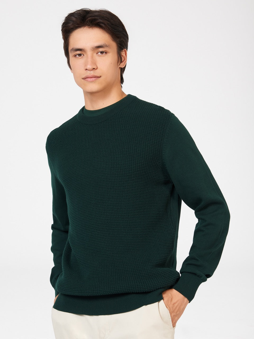 Knitwear Ben Sherman Textured Crewneck Vert Foncé | IYC-42004449